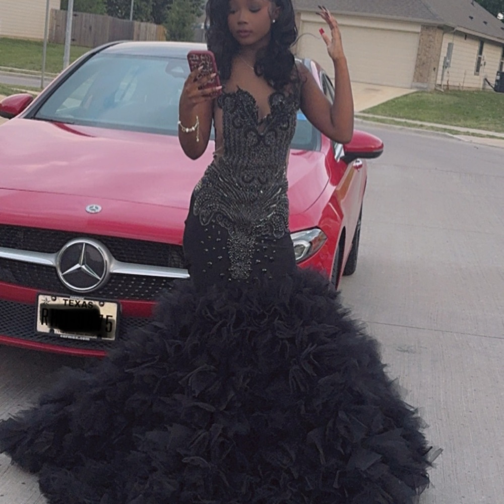 Elegant Black Beaded Prom Dress - Picture 7 of 7